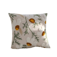 Housse de Coussin en Coton Brodée de Fleurs Exquises, 45 X 45 cm, Motif Forêt, Décoration pour Canapé et Salon