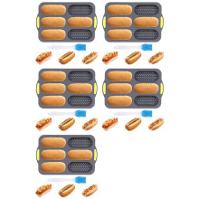 5X Silikon-Backform, Hot-Dog-Brötchen-Backform mit Ölpinsel, Antihaftbeschichtete Baguette-Backform mit 6 Rillen, Baguette-Backform für Hot Dogs