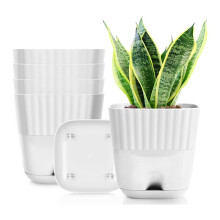 Flower Pots 6 Inch, 10 Pack Square Plant Pots with Drainage Holes and Connectiong Saucer Tray, for Indoor Outdoor