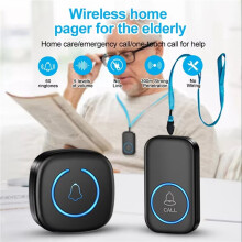 2X Wireless Lanyard Button Call Pager Emergency SOS Pager Emergency Call Button Black EU Plug