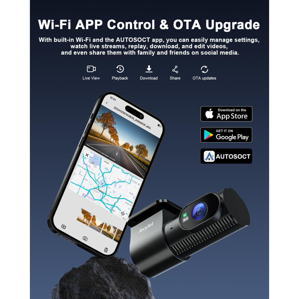 Avylet Dash Cam Front And Rear 4K+1080P, 5G Wifi App, External Gps Module, Dual Dash Camera For Cars, 1.5Â Ips Screen, Mini Dashcam With Night Visio 5000688142271
