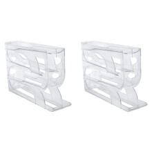 2X Automatic Scrolling Egg Rack Egg Basket Container Roll Down Refrigerator Egg Dispenser Kitchen Home Transparent