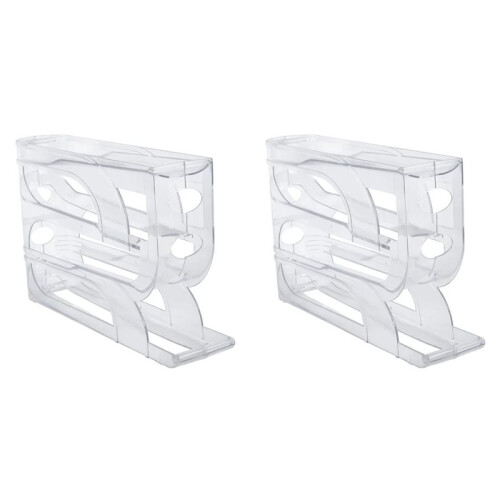 2X Automatic Scrolling Egg Rack Egg Basket Container Roll Down Refrigerator Egg Dispenser Kitchen Home Transparent
