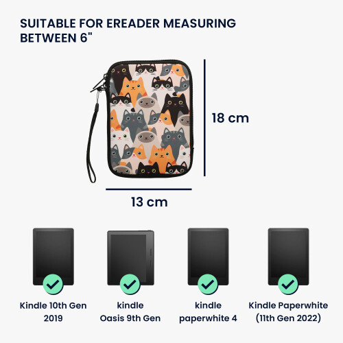 kwmobile Neoprene e-Reader Pouch Size 6" eReader - Universal eBook Sleeve Case with Zipper, Wrist Strap - Orange/Black/White 1