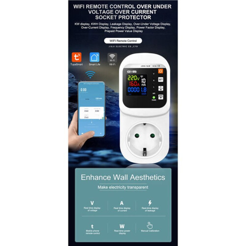 2X Tuya WiFi  Socket Voltage & Current Protector Stabilizer Multifunctional Power  Meter EU Plug 2