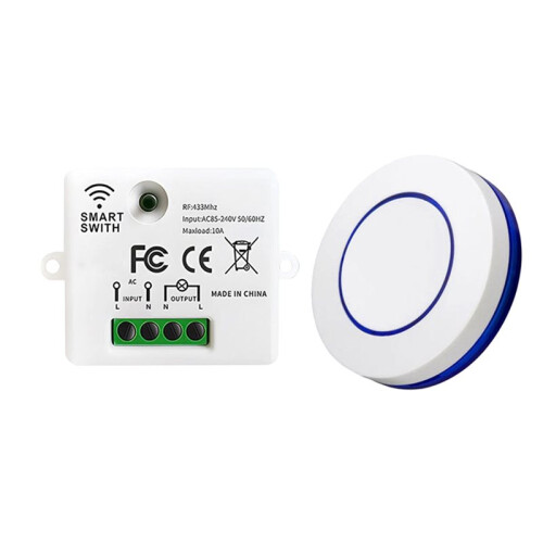 4X RF 433MHz Wireless Light  220V 110V 10A Relay Receiver  Round Button Wall Panel  Remote Control LED 1