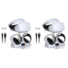 2X Charging Station for PSVR2 Controllers with Headset Holder, Virtual Reality Charger Stand Dock for PSVR2 Headset