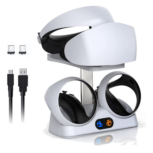 2X Ladestation für PSVR2-Controller mit Headset-Halter, Virtual-Reality-Ladestation für PSVR2-Headset-Display 2