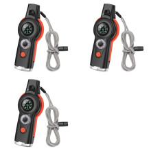 3X Sifflet de Sécurité Multifonction 7 en 1 pour L'Extérieur avec Cordon, Lampe de Poche, Boussole, Thermomètre, Réflecteur, Loupe.