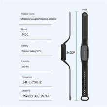 2X M90 Mosquitoes Repeller Bracelet Wrist Band Ultrasonic Bugs Repel Wristband Rechargeable Wrist Bracelet Black