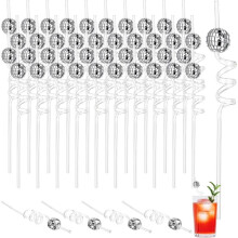 40Pcs Disco Straws, 70s Mirror Disco Decorative Silver Straws, Reusable Straw, for Dance Holiday Wedding Birthday