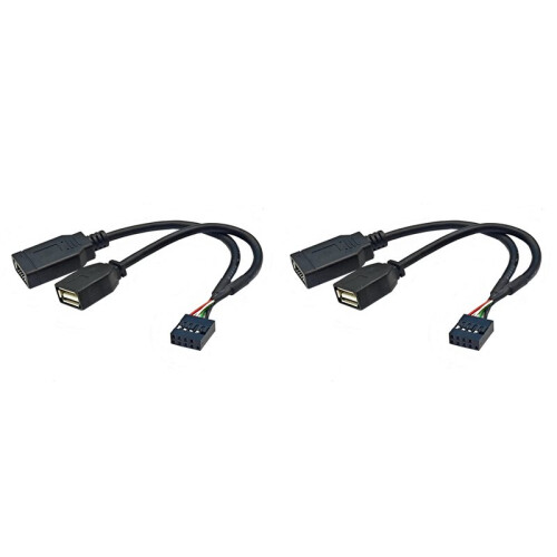 2X USB 9PIN to USB-A Male and TYPE-E KEY-A Cable USB Front Panel Adapter Cable USB 9PIN to USB2.0 Type-C