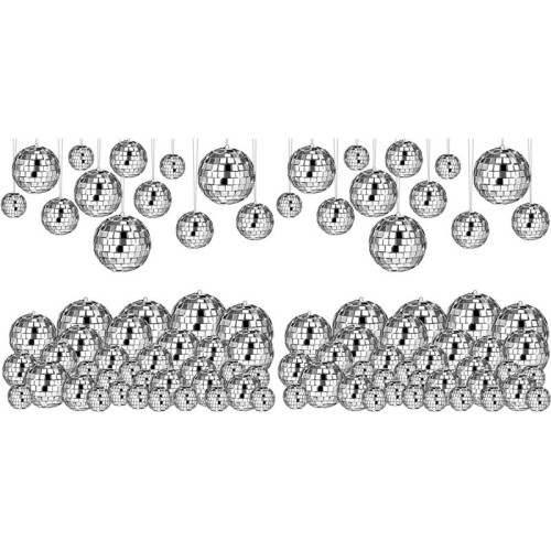 108 Pcs Disco , Hanging Disco  Decor  Silver Disco  Cake Topper Mirror  Decorations