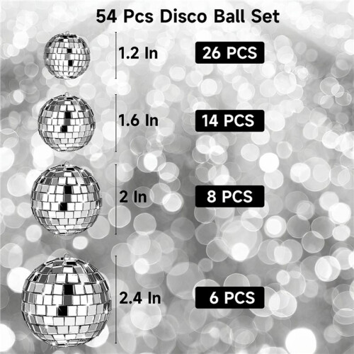 108 Pcs Disco , Hanging Disco  Decor  Silver Disco  Cake Topper Mirror  Decorations 2