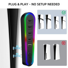 6-in-1 USB 2.0 HUB for PS5 PRO/Slim Host USB Expansion Hub Splitter Data Transmission Extender with RGB Light