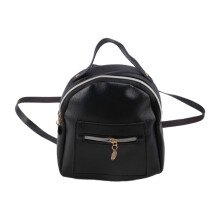 Moda para Mujer con un Solo Hombro Mochila PequeñA Cartera para TeléFono MóVil Mochila de Viaje para Mujer Bolso de Cuero de Color Puro Negro