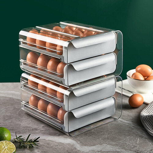Drawer Type Egg Storage Box Refrigerator Fresh Keeping Egg Finishing Artifact Kitchen Large Capacity Egg Tray-Grey