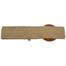 Cinturón Ancho de Paja Tejido Femenino Vintage Redondo Hebilla de Madera Camisa de Vestir Decorativa Cinturón Caqui