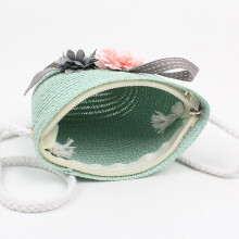 Kid Girls Straw Bag Summer Boho Handbags For Girls Messenger Bag Flower Crossbody Bag Travel Beach Bag, Green