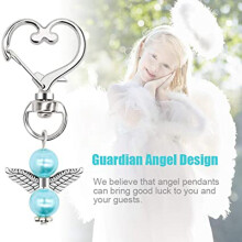 40 Sets Pearl Angel with Heart-Shape Keychain Wedding Favor Set, Include Angel Pearl Keychains, Organza Gift Bags