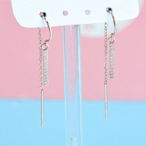 925 Silver Chain Piercing Drop Earring Long Chains Thread Pin Jewelry Silver-Color 2