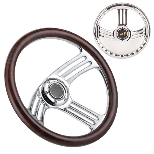 Chrome 3-Spoke Wood Wheel 14in 2