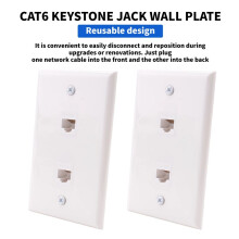 2 Packung 2 AnschlüSse Ethernet Wandplatte, Cat6 Buchse auf Buchse, RJ45 Inline Koppler, Wandsteckdose, Weiß