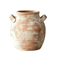 Rustic Kitchen Utensil Holder with Handle, Ceramic Farmhouse Stable Utensil Crock for Countertop, Vintage Cooking Tool