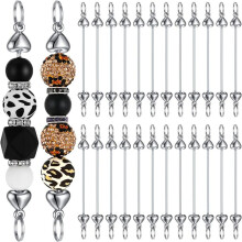 24 Pieces Beaded Keychains Bulk Blank DIY Metal Heart Shaped Beaded Keychain Detachable Keychain Making Accessories A