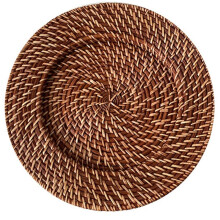 Rattan Tray Retro Elegant Fruit Plate Round Dessert Plate Tabletop Decoration Brown