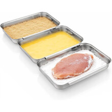 3er-Set Panierbleche, Ineinandergreifende Edelstahlbleche für Hähnchen, Fisch oder Fleisch, Tiefe Panierbleche zum Panieren
