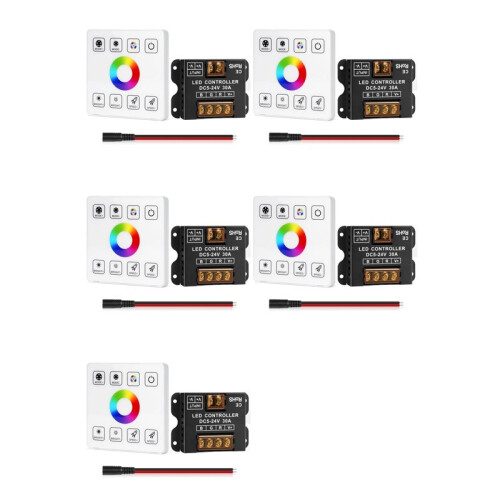 5X RF Touch Panel RGB LED Controller Kit, RGB LED Strip Lights Controller with RF Wireless Remote, for 5V 12V 24V 4-PIN