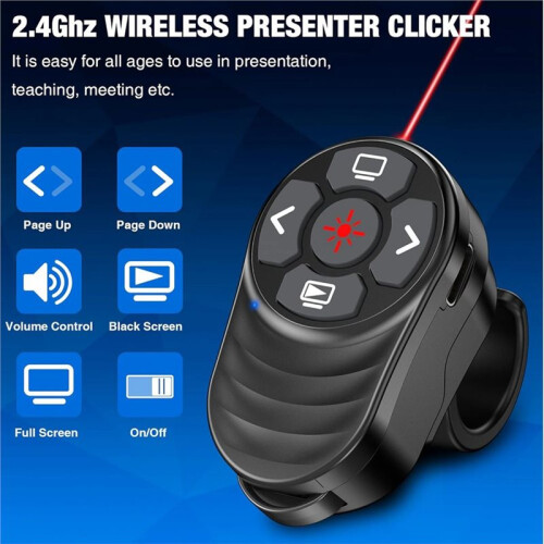 Wireless Presenter Clicker with Red Laser 2.4G  Dual Mode Finger Ring Clicker for PowerPoint,Windows 1