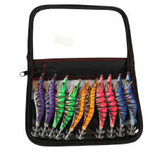 10Pcs Artificial Squid Jigs lures Wood Shrimp Fishing Bait 12cm 3.0# Octopus Cuttlefish Lures with Storage Box