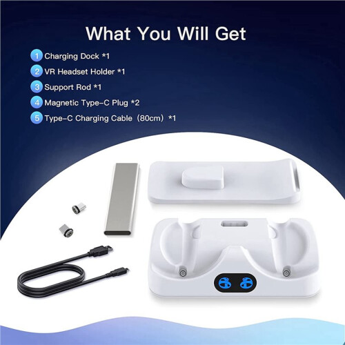 2X Ladestation für PSVR2-Controller mit Headset-Halter, Virtual-Reality-Ladestation für PSVR2-Headset-Display 2