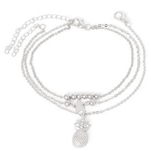 1 StüCk Drei Ebenen Perle FußKettchen Strand FußKettchen Armband Schmuck Geburtstagsgeschenke für Frauen MäDchen Farbe: Silber