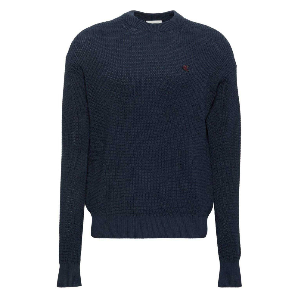 Calvin Klein (L, Dark Sapphire) Mens Waffle Crew Neck Jumper