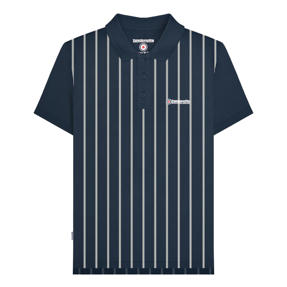 Lambretta (L, Navy/White) Mens Pinstripe Polo Shirt White