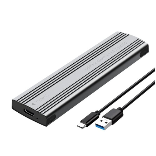 Boîtier pour SSD M.2  - USB 3.2 Gen 1 (5 Gbit/S) Type-C - Compatible M.2 NGFF Clé B+M Gris