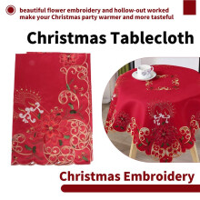 Christmas Embroidered Table Cloth,Hollow-Out Round TableCloth,for Restaurant Dinning Xams Party Banquet Events,33 Inch