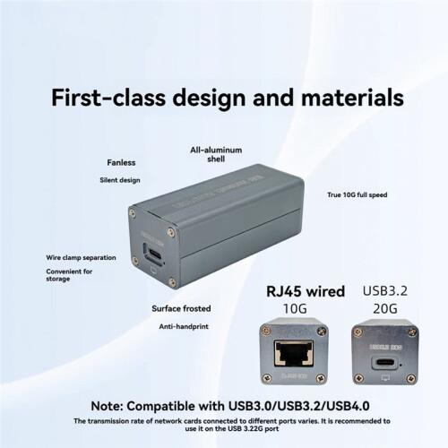 Placa Ethernet 10G USB3.2 com Chip RTL8159, Placa Ethernet USB-C Externa de 10 Gigabits para /USB4/3.2/3.0