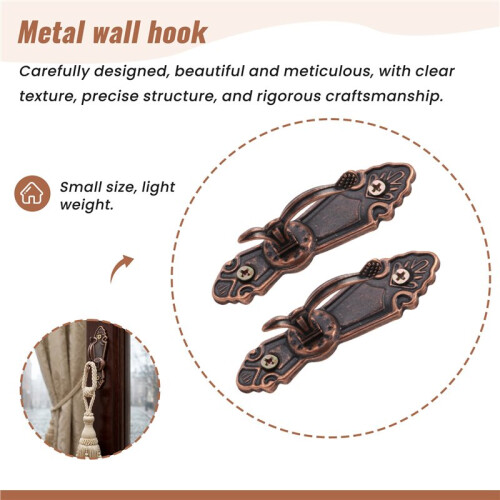 Metal Curtain Tassel Tie Back Tieback  Wall Hooks 2PCS Red bronze 2