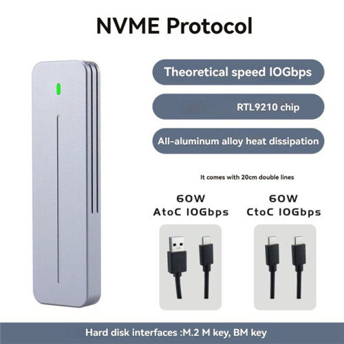 M2 SSD Case M.2 NVMe SSD Enclosure Adapter 10Gbps RTL9210 Chip USB C External Enclosure 1