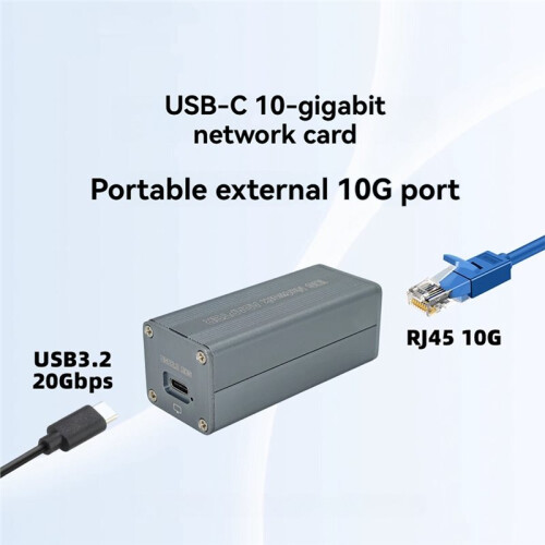 Placa Ethernet 10G USB3.2 com Chip RTL8159, Placa Ethernet USB-C Externa de 10 Gigabits para /USB4/3.2/3.0 2