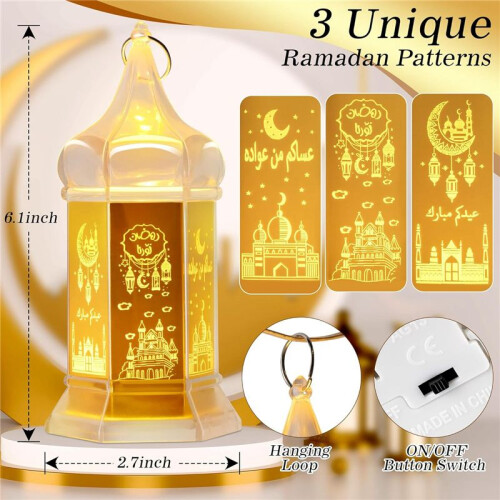 6 PeçAs de Luzes de Lanterna de Vela Do Ramadã,  Luzes de Lanterna de Ouro de 6,1 Polegadas, Luzes Decorativas de Lanternas Suspensas Mubarak 2