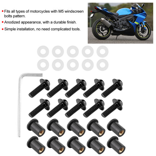 Black Motorcycle Windshield Bolt Set 10pk 1