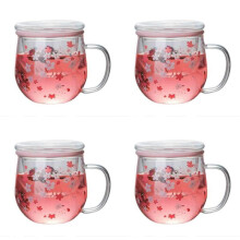 4X Sakura Mug Glass Mug with Tea Infuser Filter&Lid Blossoms Cup Set Blossoms Flower Teacup 300Ml