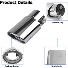5X Stainless Steel Car Exhaust Tip, 2.1In to 1.5In Universal Exhaust Pipe Modification Tail Throat Tail Pipe (Silver)