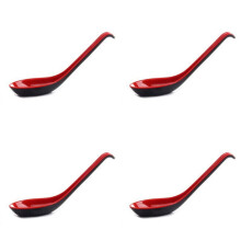40PCS Red and Black Asian Soup Spoon with Hook-Chinese Style Spoon, Perfect for Rice Pho Ramen Noodle Soups