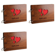 3X DIY Photo Album Wood Cover Anniversary Scrapbook 8 X 6 Inches Self-Adhesive Picture Book with Black Pages( Full Love)